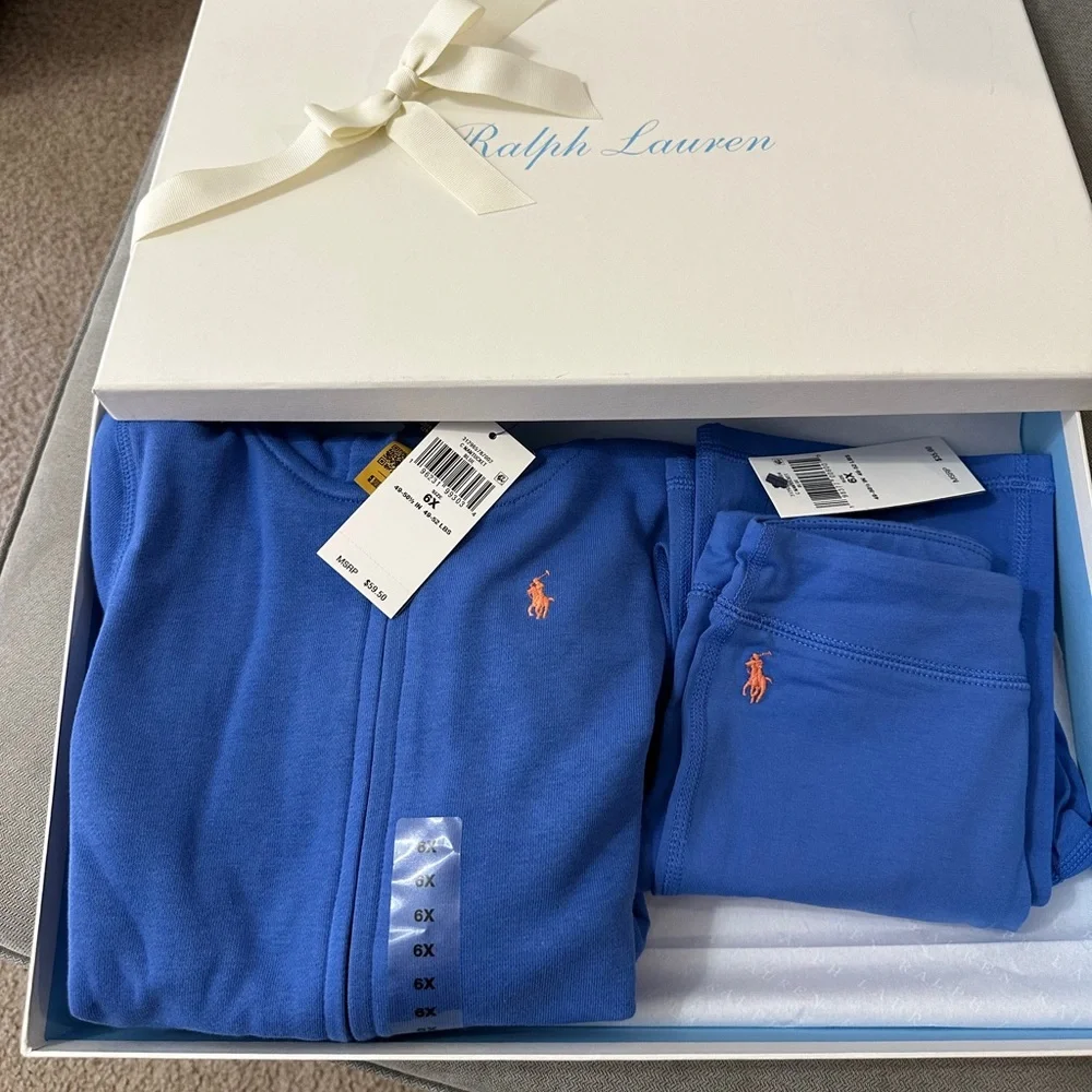 Ralph Lauren Girls Blue Hoodie & Flare Leggings Set | New w/ Tags + Gift Box